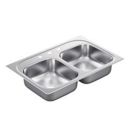 MOEN 33"X22" Stainless Steel 22 Gauge Double Bowl Drop In Sink G222173